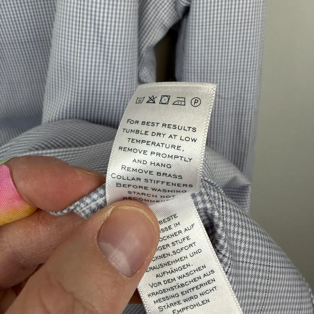 Charles Tyrwhitt Shirt‎ Mens 17/36 Blue Non Iron Slim Fit Gingham Check Dress